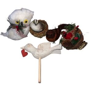 5 Bird Cardinal Owl Dove Themed Christmas Ornaments Decoration Lot Feathers